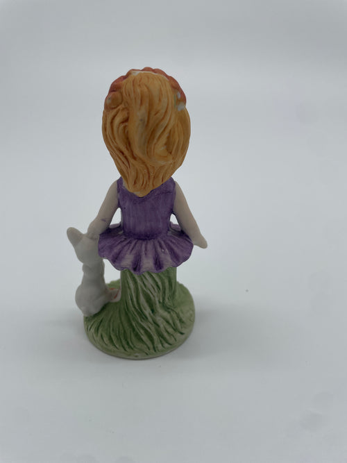 Vintage Ballerina Girl with Cat Ceramic Figurine – Purple Tutu