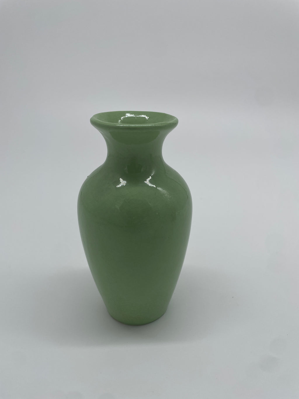 Vintage Made in Taiwan Green Hand-Painted Floral Bud Vase