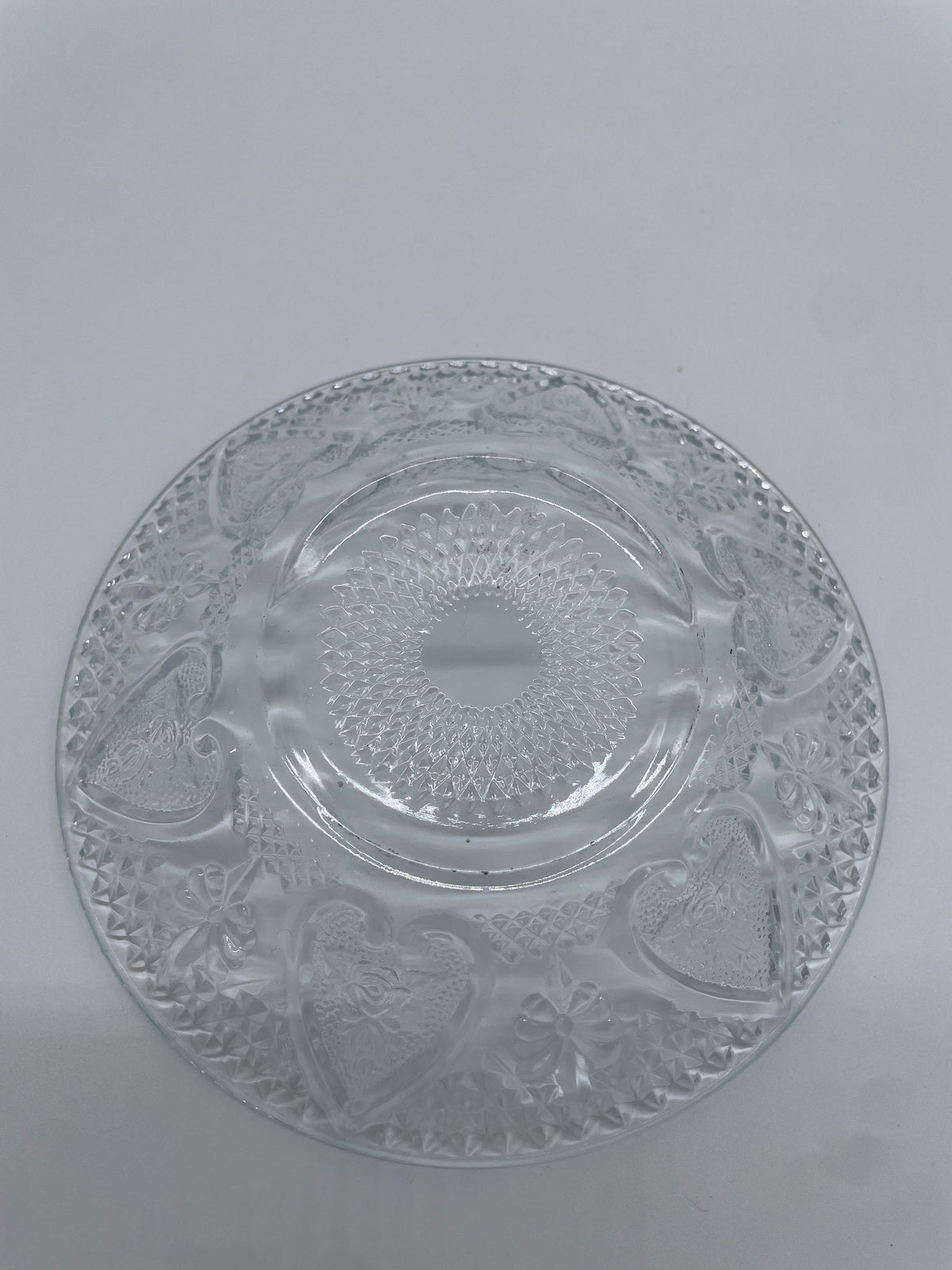 Vintage Clear Pressed Glass Heart & Floral Decorative Plate