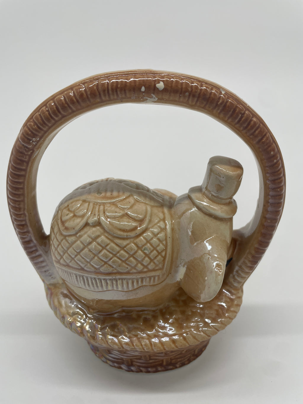 Vintage Brazilian Lusterware Elephant in Basket #1906