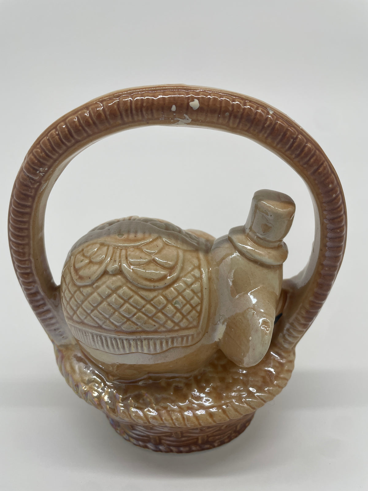 Vintage Brazilian Lusterware Elephant in Basket #1906