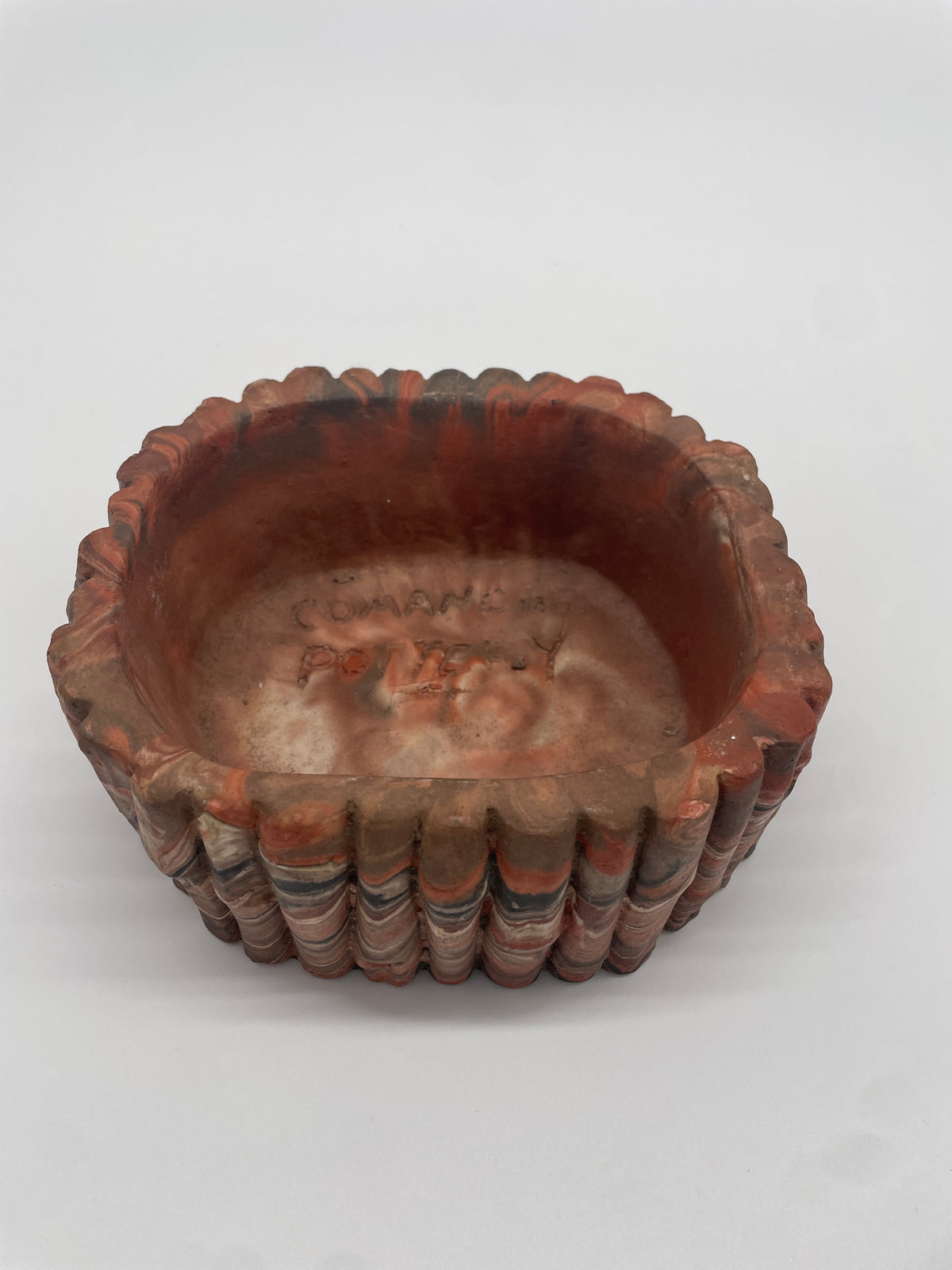Vintage Comanche Pottery Marbled Swirl Bowl – Red, Black & Cream