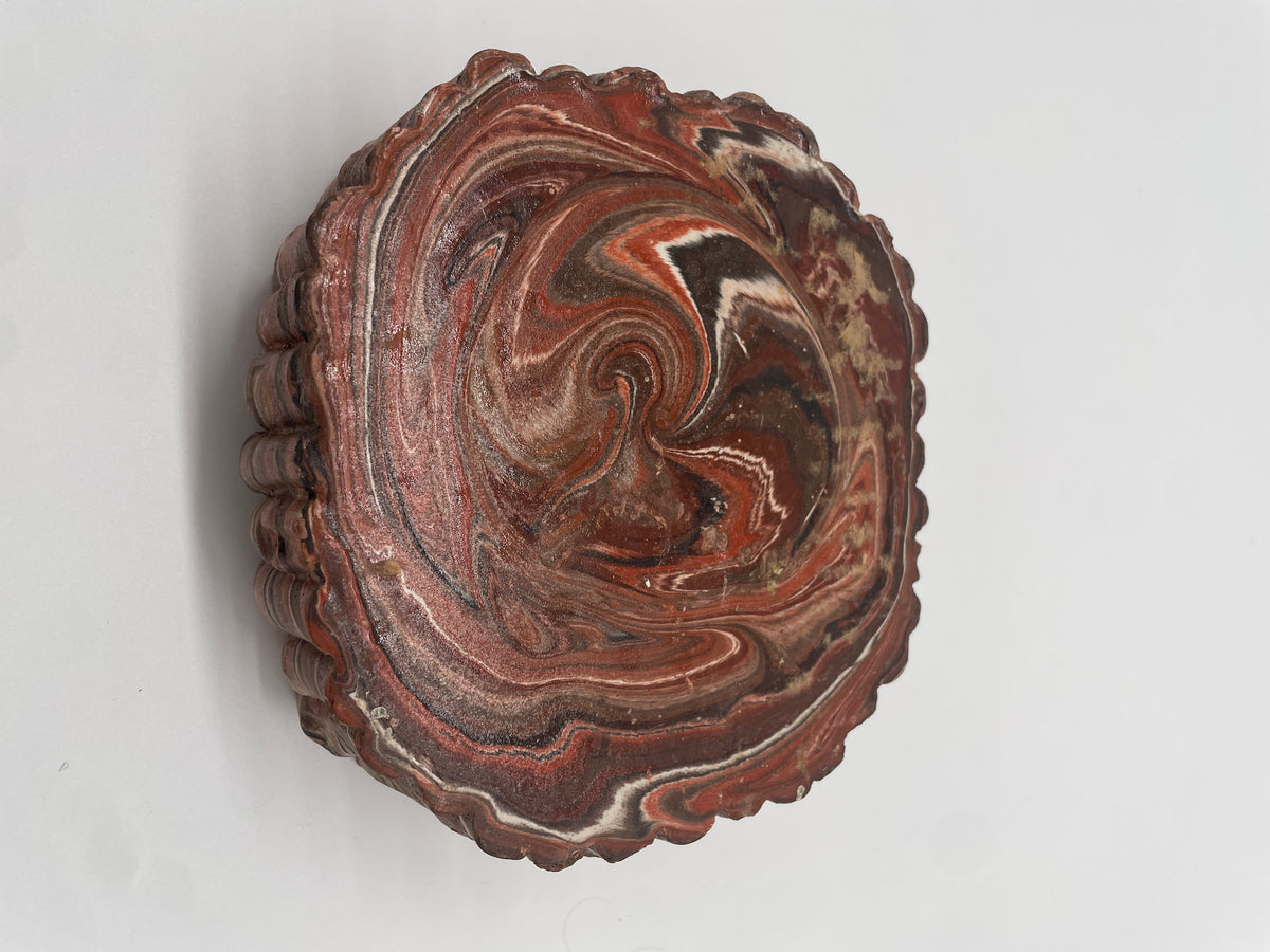 Vintage Comanche Pottery Marbled Swirl Bowl – Red, Black & Cream