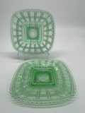 Vintage Green Pressed Glass Square Starburst Bowls – Set of 2