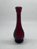 Vintage Ruby Red Bullseye Glass Bud Vase – Tall Fluted Neck