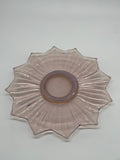 Vintage Pale Pink Opalescent Art Glass Ruffled Flower Bowl – Purple Blue Rim