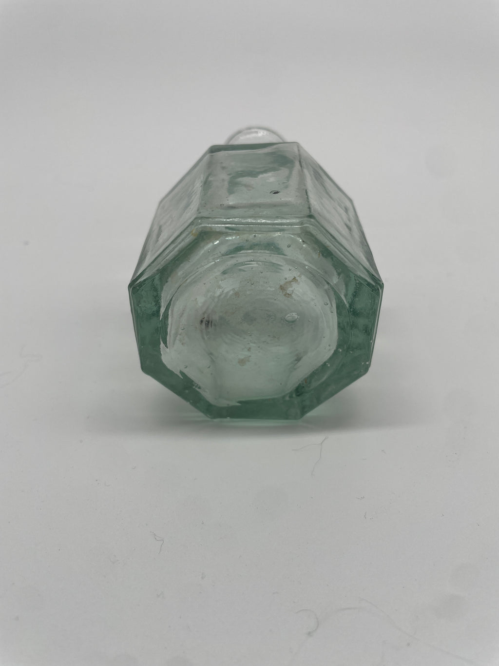 Vintage Pale Green Glass Octagonal Bottle – Long Neck & Rolled Rim