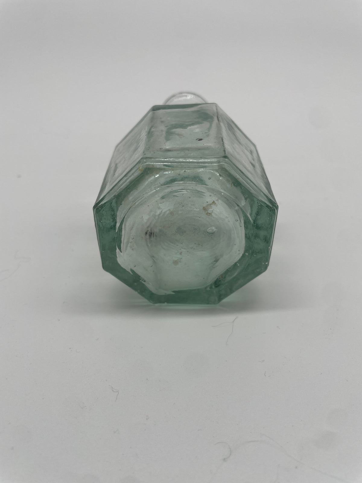 Vintage Pale Green Glass Octagonal Bottle – Long Neck & Rolled Rim