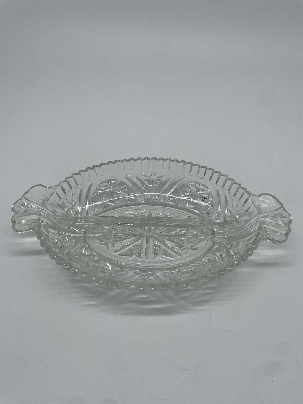 Vintage Clear Pressed Glass Divided Relish Dish – Starburst Pattern