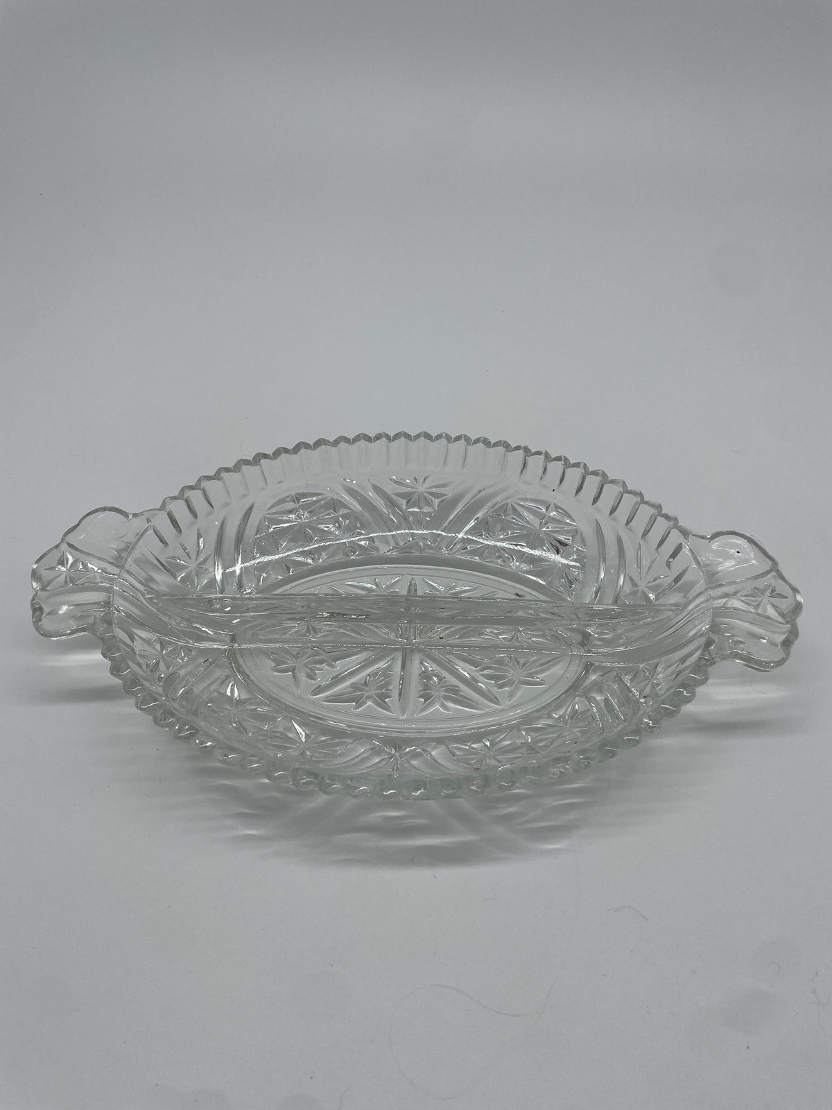 Vintage Clear Pressed Glass Divided Relish Dish – Starburst Pattern