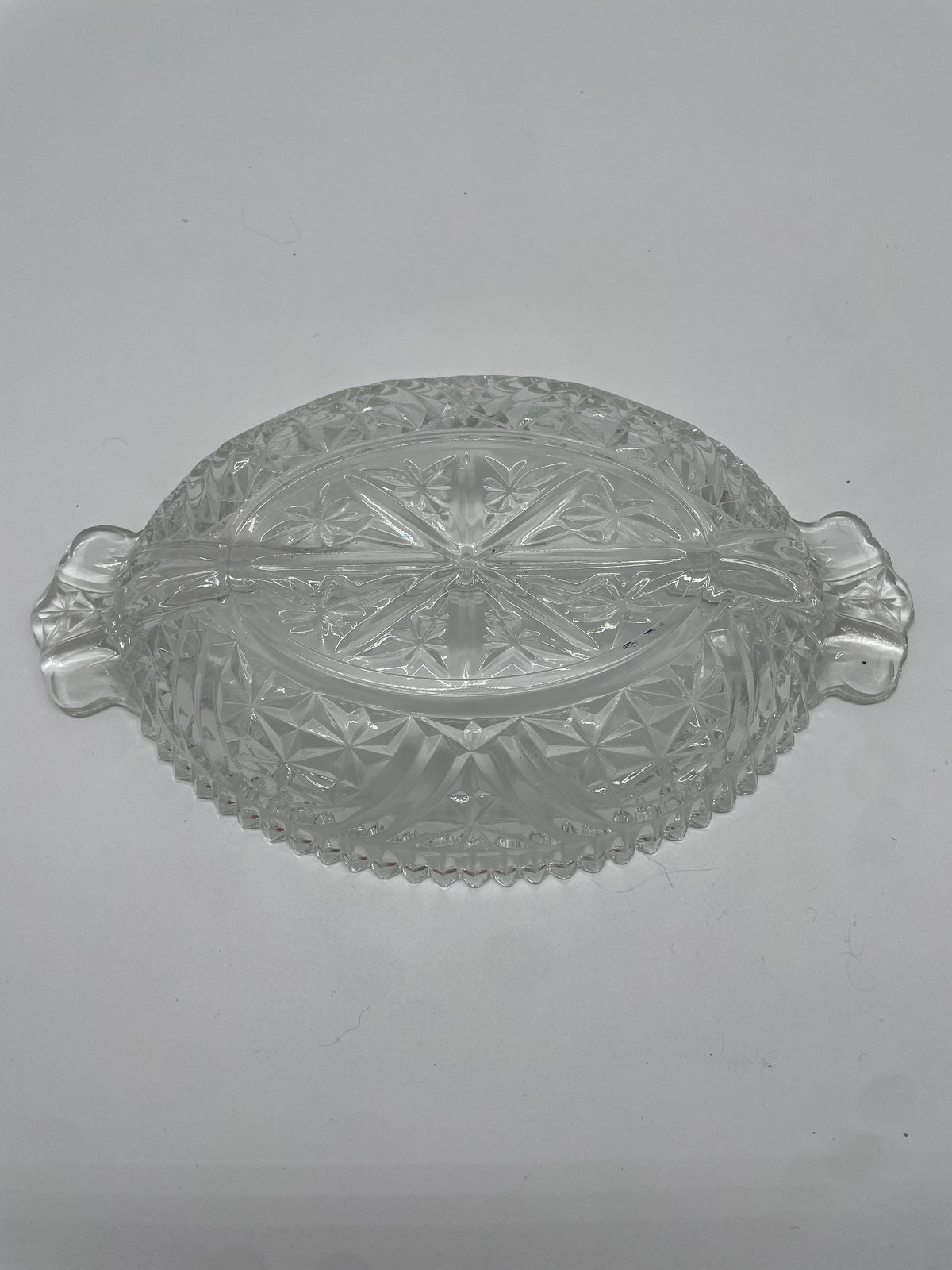 Vintage Clear Pressed Glass Divided Relish Dish – Starburst Pattern