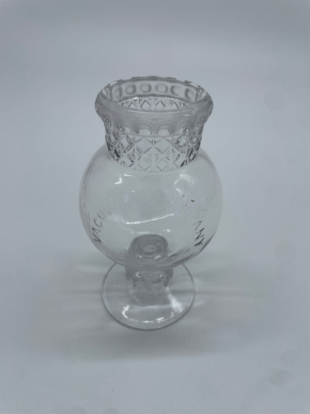 Antique Vacuum Oil Company Clear Glass Oil Lamp Font – Embossed
