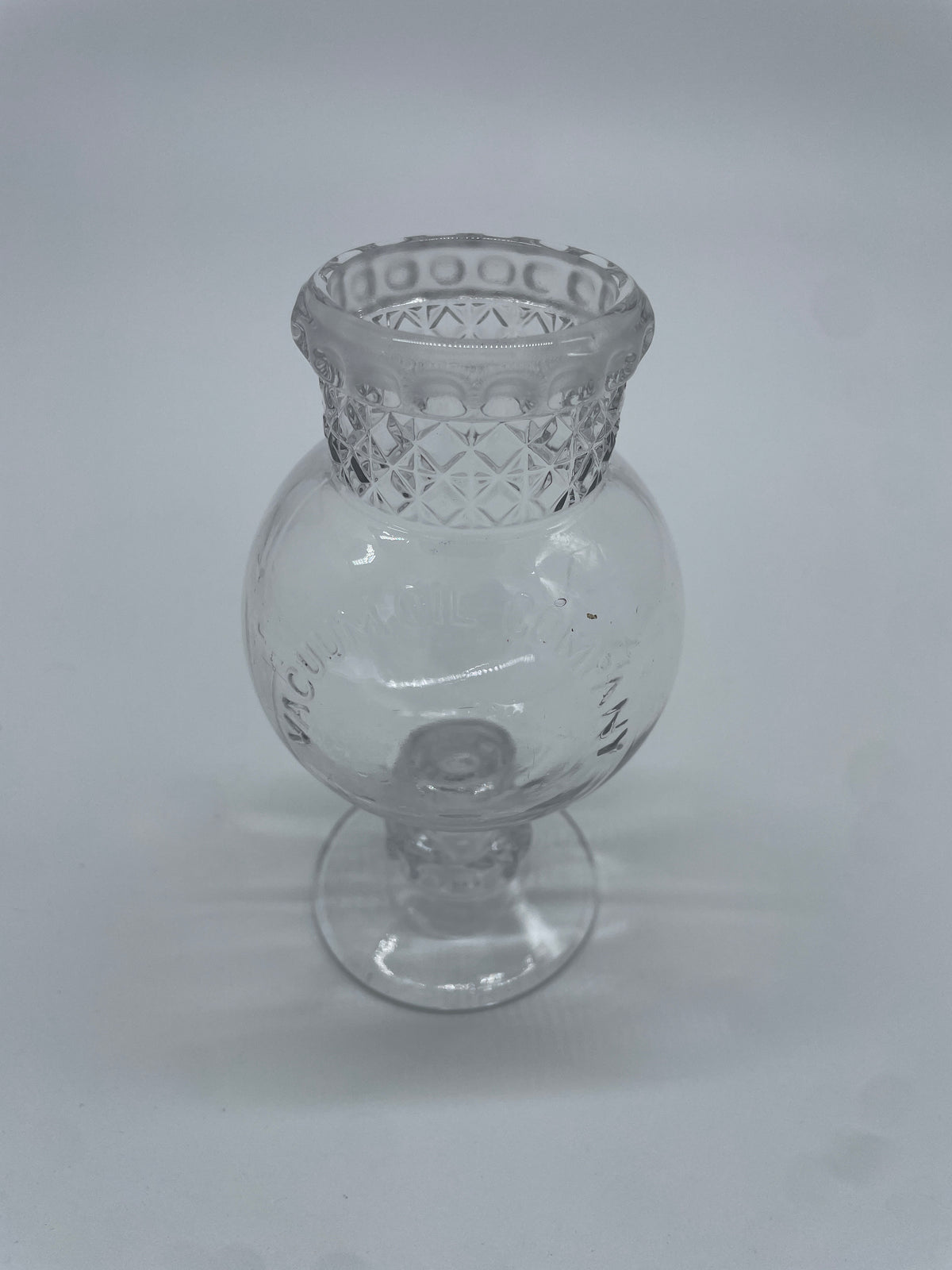 Antique Vacuum Oil Company Clear Glass Oil Lamp Font – Embossed