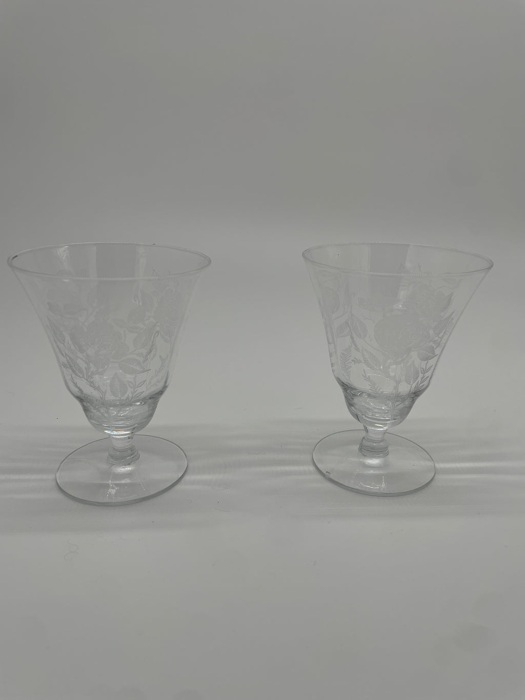 Vintage Etched Rose Crystal Stemmed Goblets – Set of 2