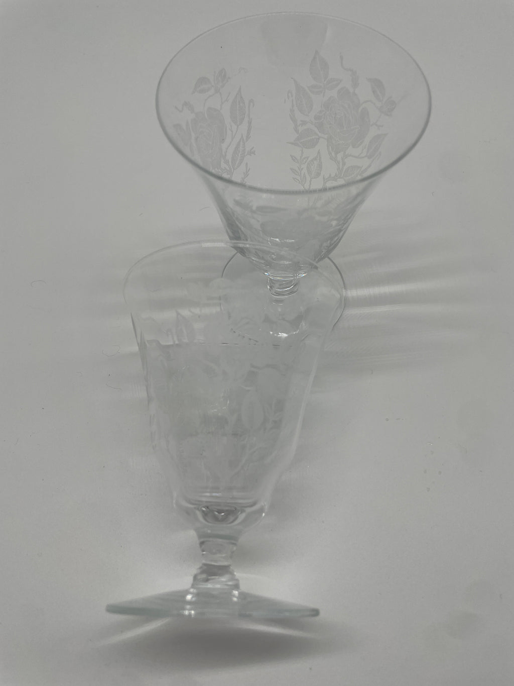 Vintage Etched Rose Crystal Stemmed Goblets – Set of 2