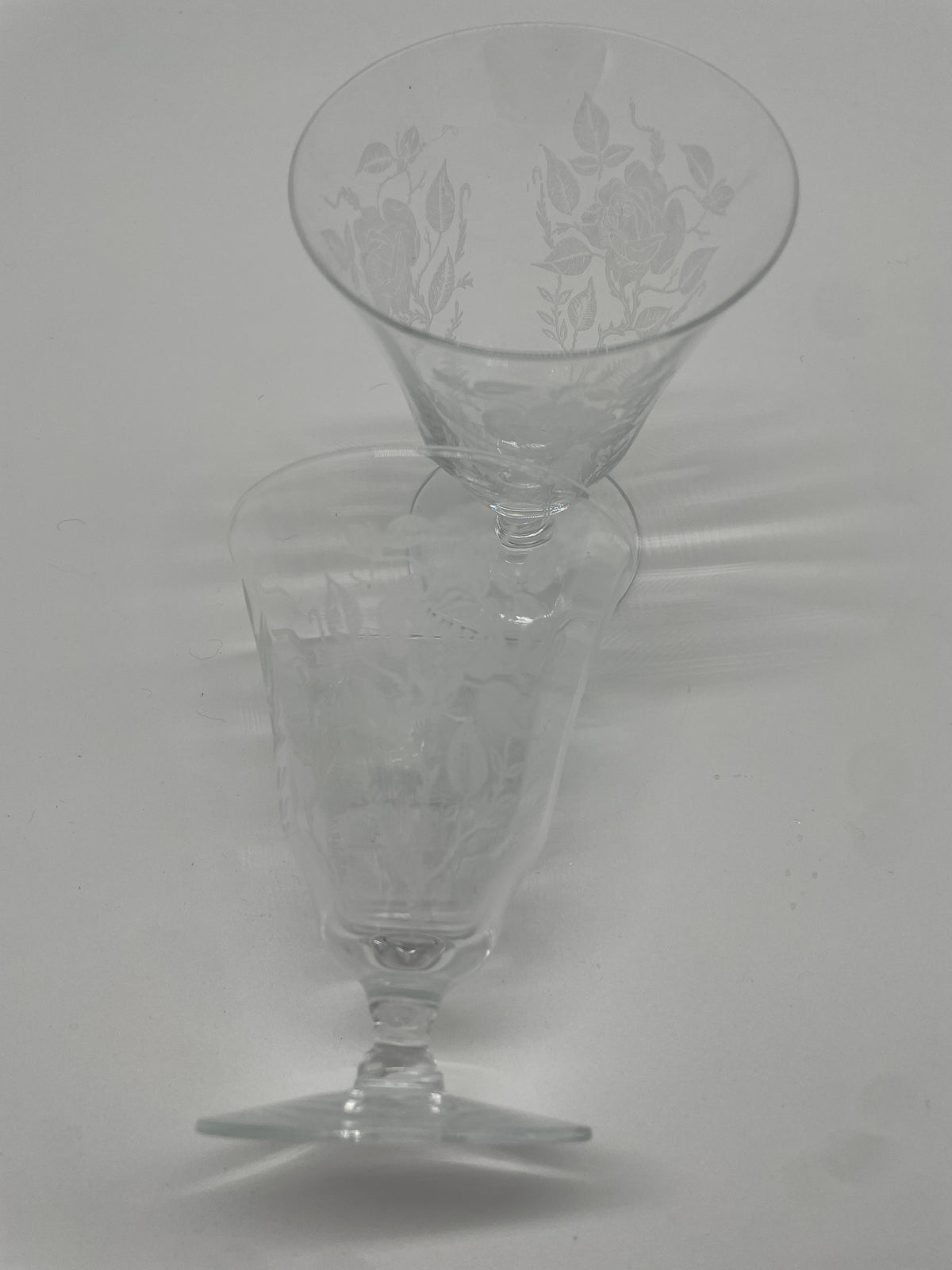 Vintage Etched Rose Crystal Stemmed Goblets – Set of 2