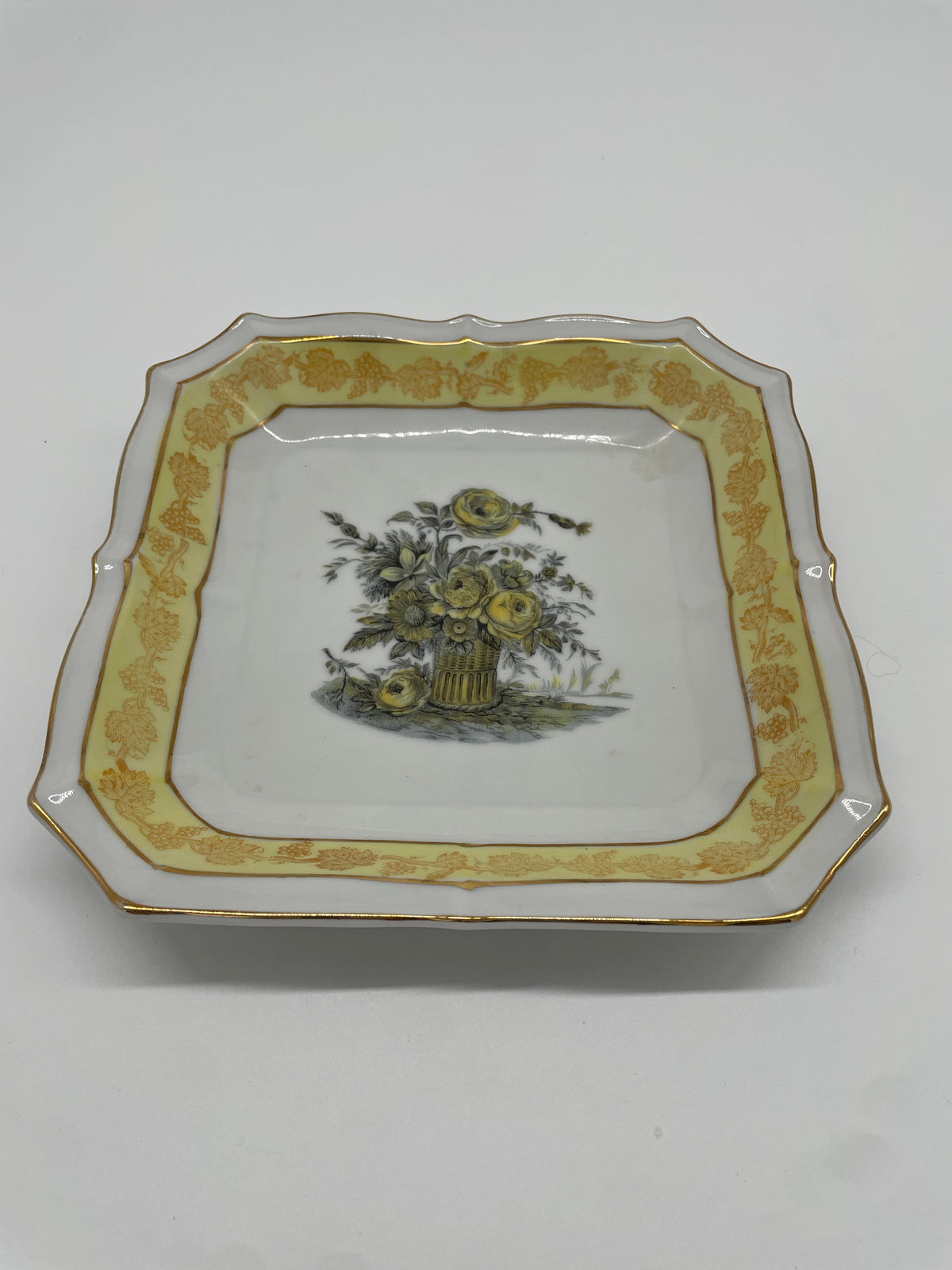 Vintage LSCO Hand-Painted Porcelain Square Serving Plate – Yellow Floral & Gold Trim