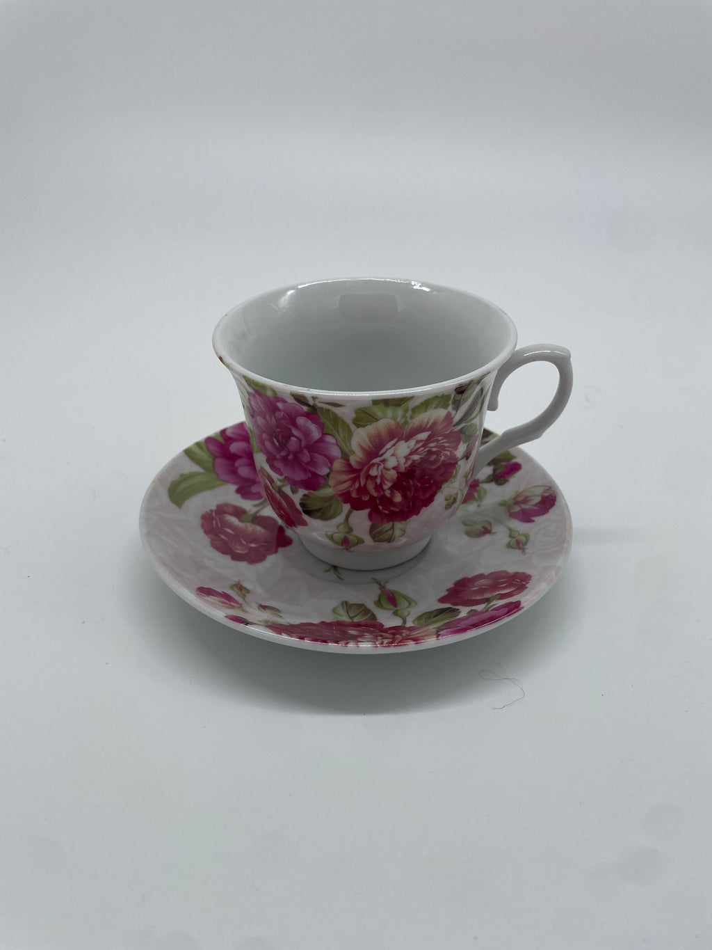 Pink Rose Chintz Porcelain Teacup & Saucer Set – Unmarked