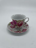 Pink Rose Chintz Porcelain Teacup & Saucer Set – Unmarked
