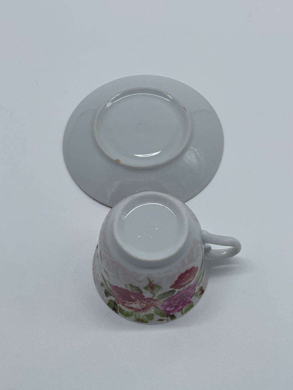 Pink Rose Chintz Porcelain Teacup & Saucer Set – Unmarked