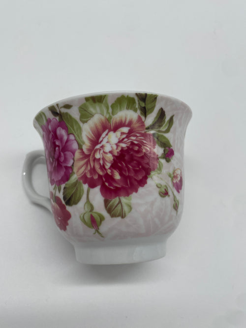 Pink Rose Chintz Porcelain Teacup & Saucer Set – Unmarked