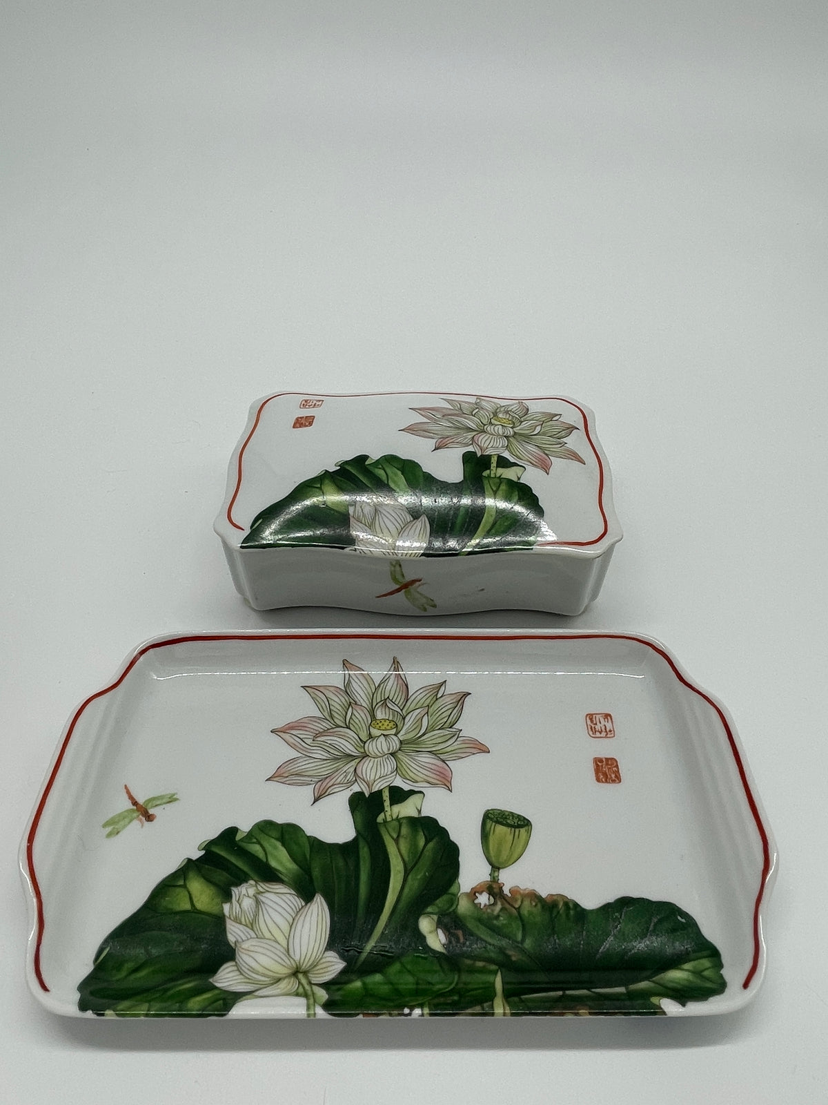 Vintage ANCAP Italy Decoro Kali Lotus Porcelain Vanity Box & Tray SetBC-ANCAP-KALI-001