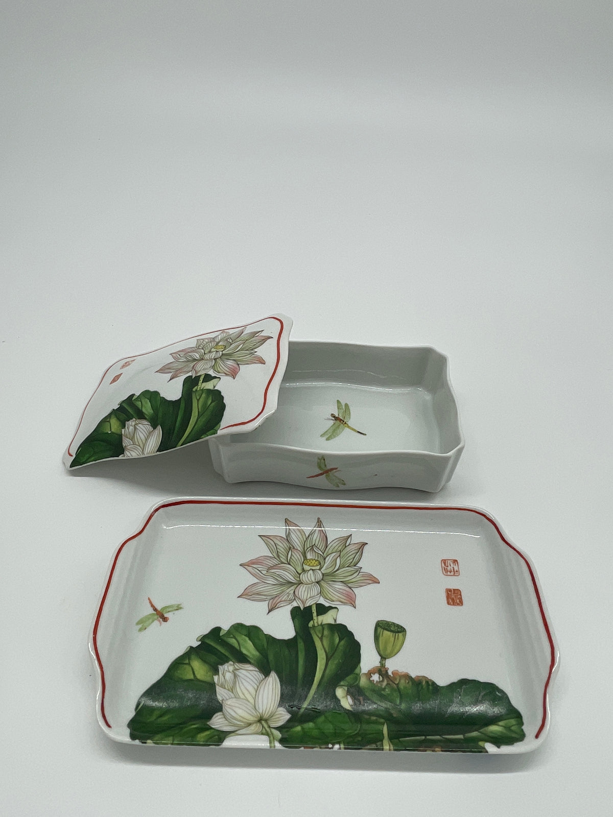 Vintage ANCAP Italy Decoro Kali Lotus Porcelain Vanity Box & Tray SetBC-ANCAP-KALI-001