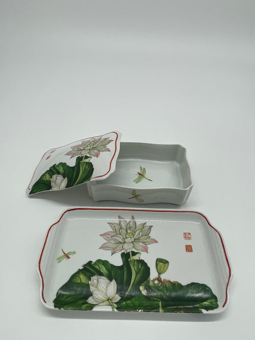 Vintage ANCAP Italy Decoro Kali Lotus Porcelain Vanity Box & Tray SetBC-ANCAP-KALI-001