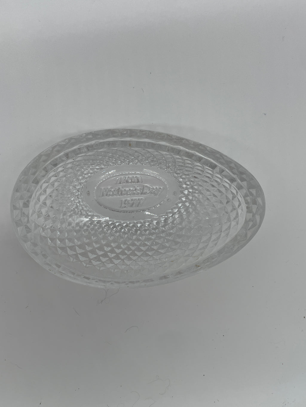 Vintage Avon Mother’s Day 1977 Clear Glass Egg-Shaped Covered Dish with Lid