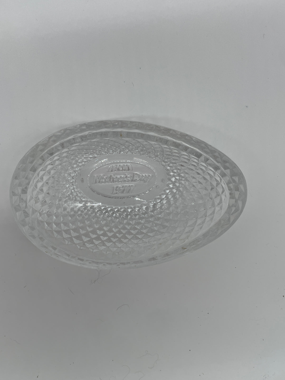 Vintage Avon Mother’s Day 1977 Clear Glass Egg-Shaped Covered Dish with Lid