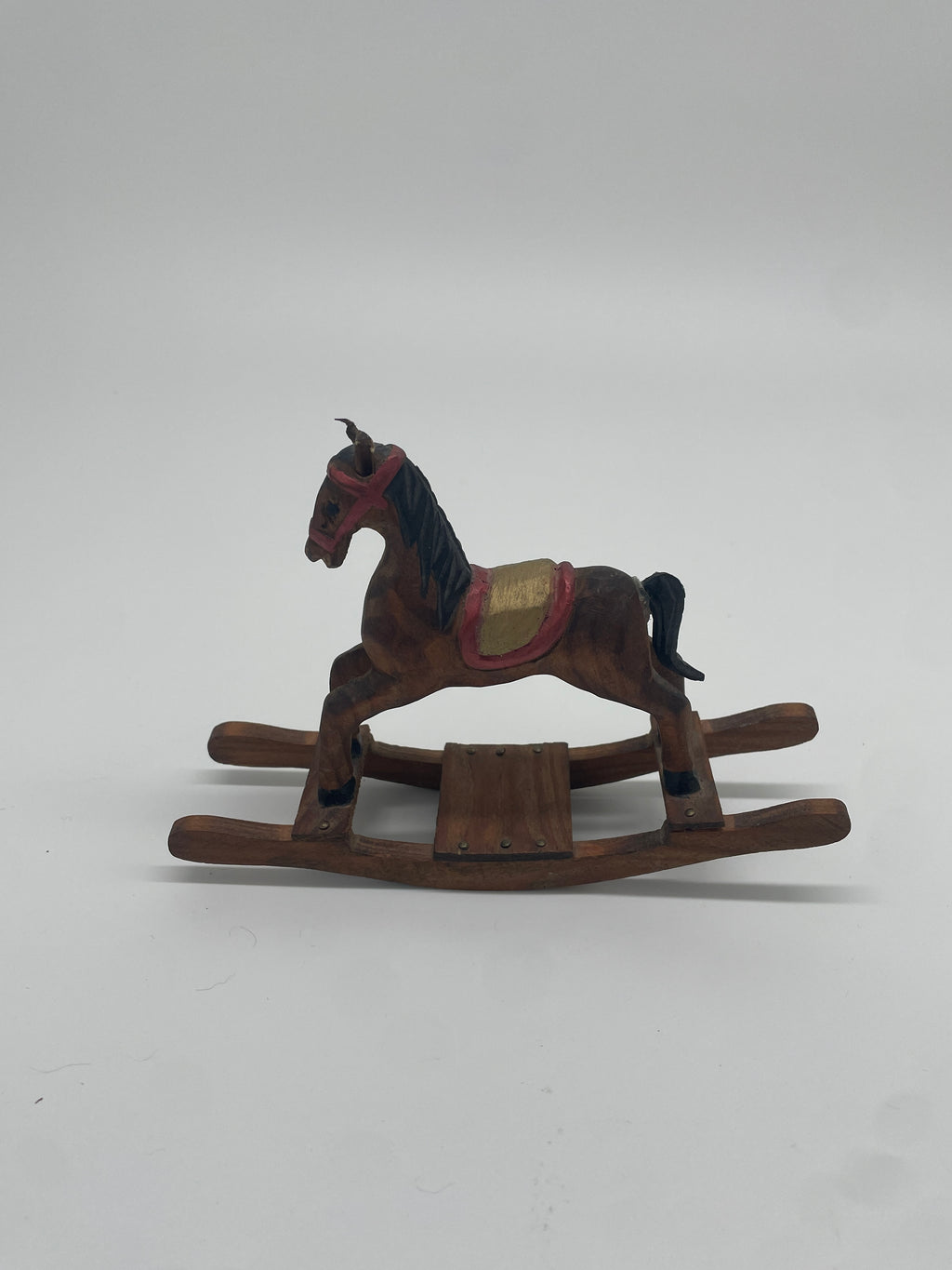 Vintage Wooden Rocking Horse Figurine – Hand-Painted Folk Art Style