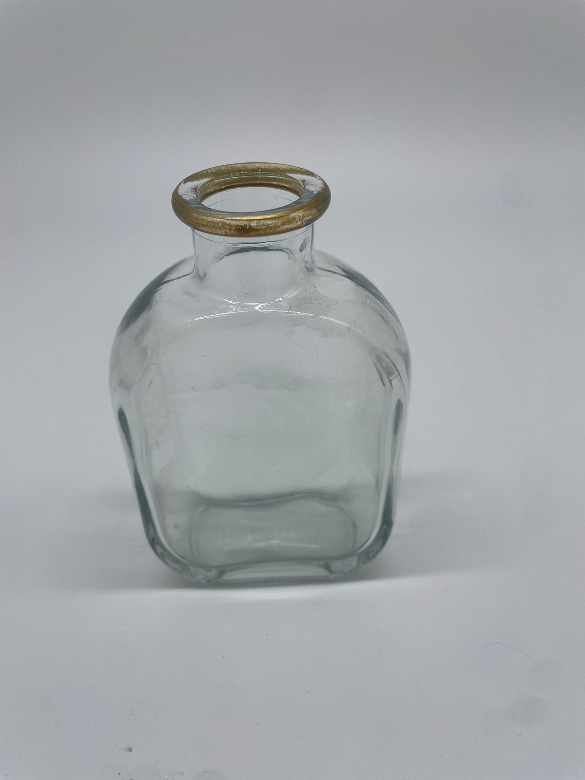 Vintage Clear Glass Bottle with Gold Rim – Rectangular Decorative Vessel
