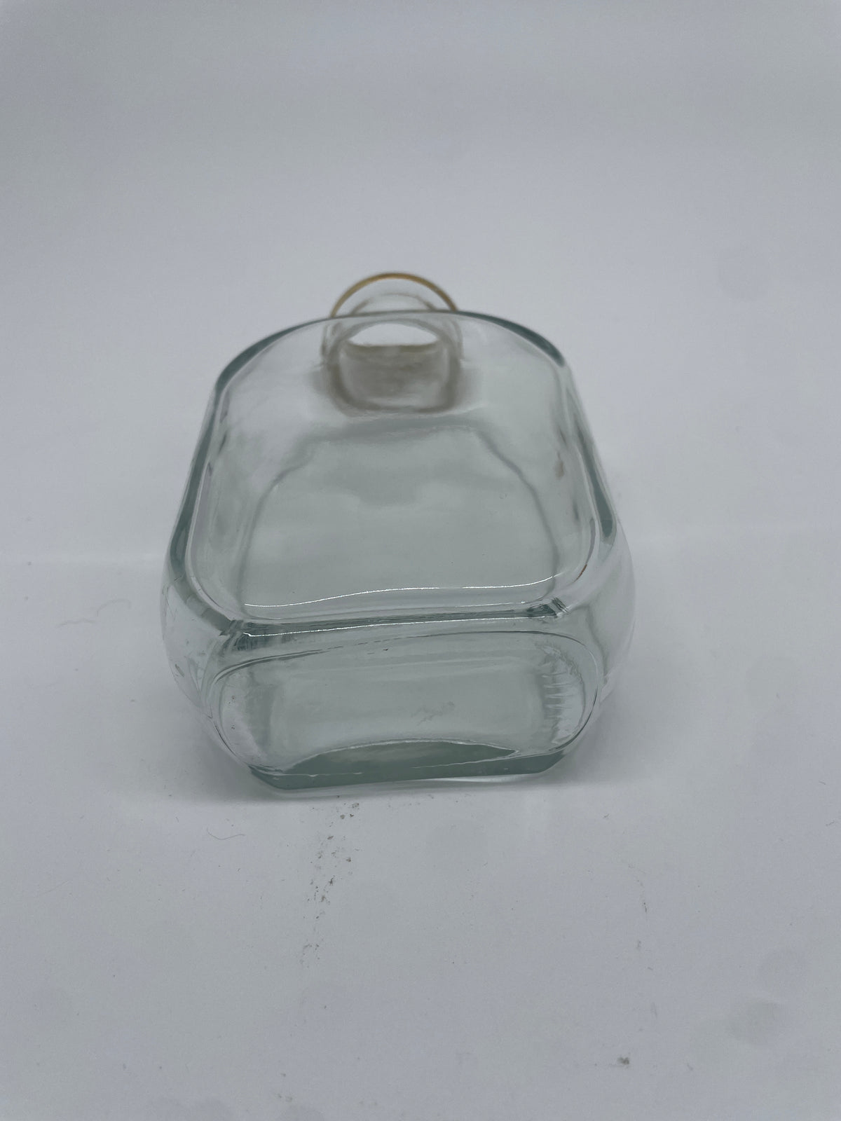 Vintage Clear Glass Bottle with Gold Rim – Rectangular Decorative Vessel