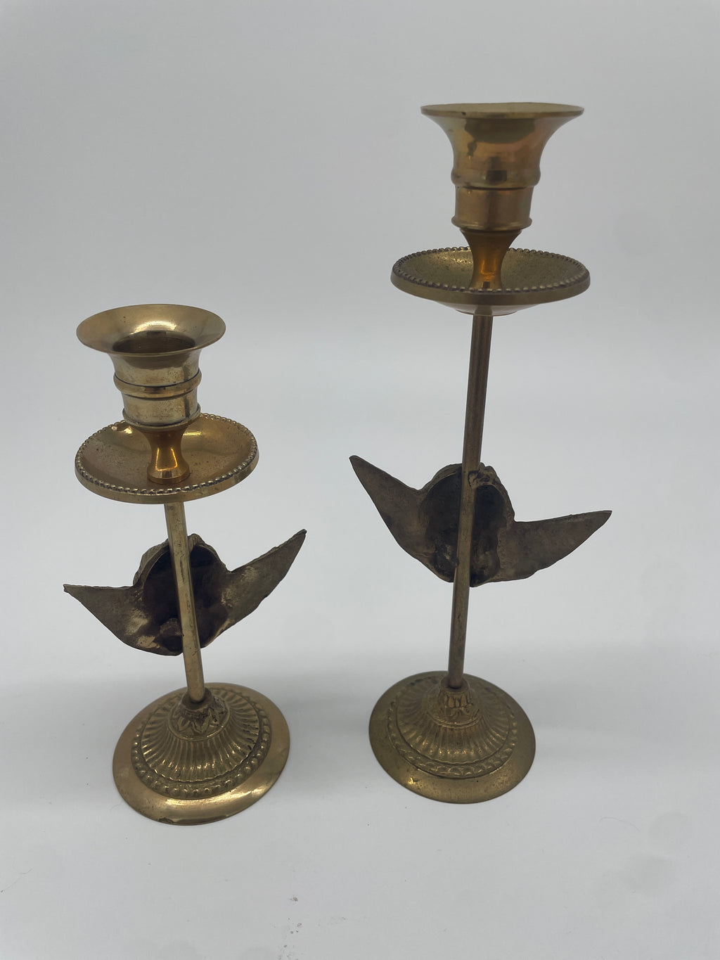 Vintage Brass Cherub Angel Candlesticks – Graduated Pair