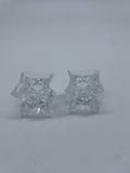 Vintage Clear Glass Geometric Square Candlestick Holders – Pair