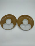 Vintage Caramel Brown & White Divided Snack Bowls – Set of 2