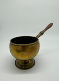 Vintage Brass Pedestal Saucepan with Turned Wood Handle – Aged Patina